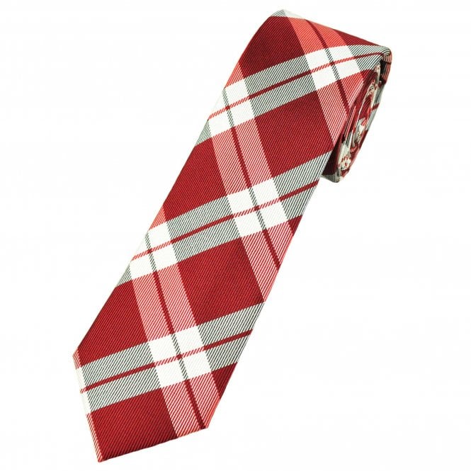 Red, White & Navy Checked Men's Silk Narrow Tie
