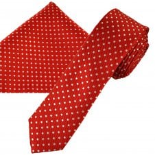 Red & White Polka Dot Men's Skinny Tie & Pocket Square Handkerchief Set