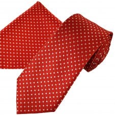 Red & White Polka Dot Men's Tie & Pocket Square Handkerchief Set