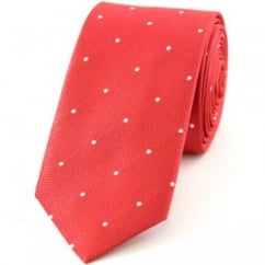 Red & White Polka Dot Silk Skinny Tie