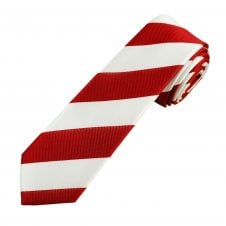 Red & White Repp Striped Boys Childrens Skinny Tie