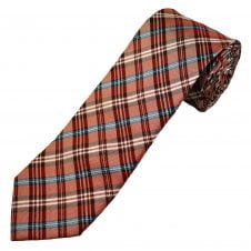Red, White, Sky Blue & Navy Tartan Checked Men's Silk Narrow Tie
