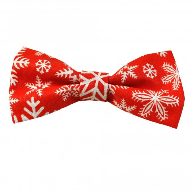 Red & White Snowflake Cotton Christmas Men's Bow Tie