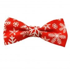 Red & White Snowflake Cotton Christmas Men's Bow Tie