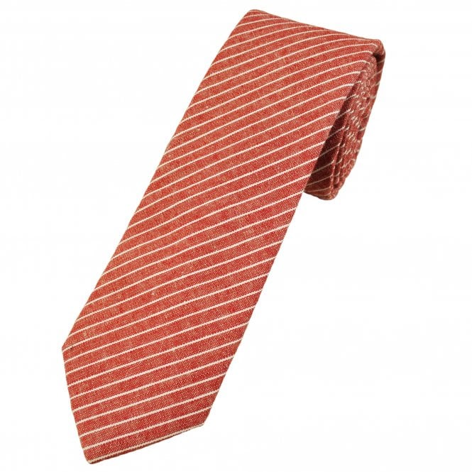 Red & White Striped 100% Cotton Tie by Lupi Romani