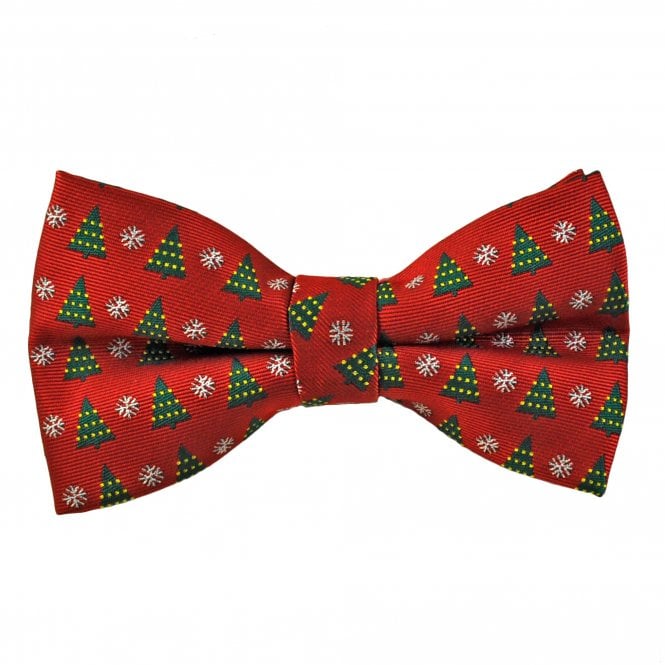 Red with Christmas Tree & Snowflakes Men's Novelty Christmas Bow Tie