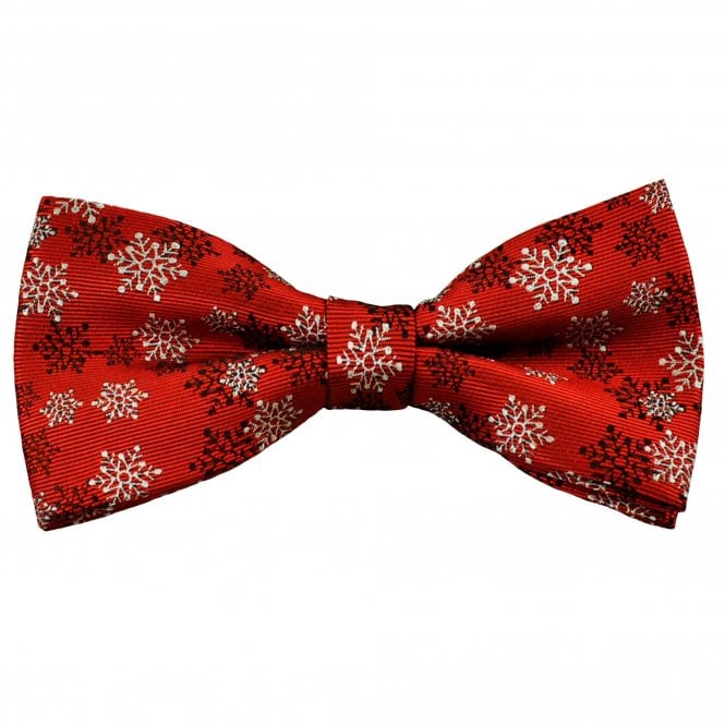 Red with Silver & Black Snowflakes Novelty Christmas Bow Tie