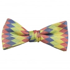 Red, Yellow, Blue & Green Diamond Patterned Men's Silk Bow Tie