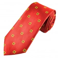 Red, Yellow & Burgundy Square Patterned Men's Tie