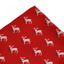 Reindeer Red Christmas Pocket Square Handkerchief