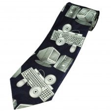Retro Computer, CD Rom, Keyboard & Mouse Navy Blue Men's Novelty Tie