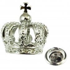 Rhodium Plated 3D Crown Lapel Pin Badge
