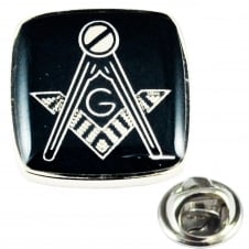 Rhodium Plated & Black Masonic With G Lapel Pin Badge