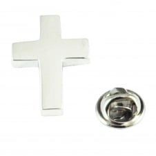 Rhodium Plated Christian Cross Lapel Pin Badge
