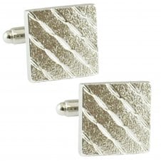 Rhodium Square Etched Diagonal Stripe Cufflinks