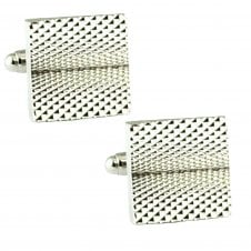 Rhodium Square Etched Patterned Cufflinks