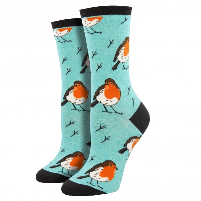Robin Bird Blue Luxury Ladies Socks