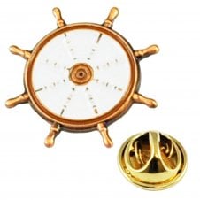 Rose Gold Nautical Ships Wheel Sailing Yachtsman's Metal Enamel Lapel Pin Badge
