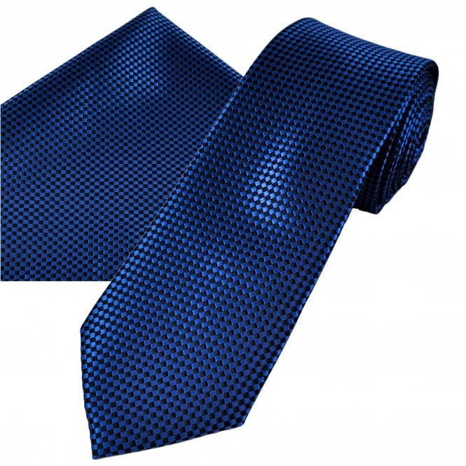 Royal Blue & Black Micro Checked Men's Tie & Pocket Square Handkerchief Set