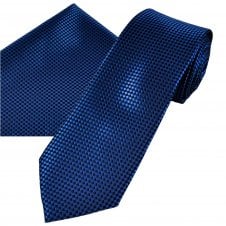 Royal Blue & Black Micro Checked Men's Tie & Pocket Square Handkerchief Set