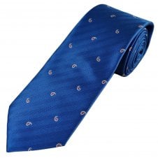 Royal Blue Herringbone Pattern with White & Pink Teardrop Men's Tie