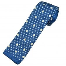 Royal Blue & Ivory Cream V Pattern Men's Skinny Knitted Tie