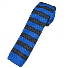 Royal Blue & Navy Horizontal Stripe Men's Skinny Knitted Tie