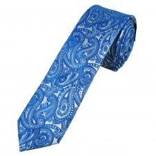 Royal Blue Paisley Pattern Boys Skinny Tie