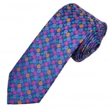 Royal Blue, Pink, Orange & Green Flower Patterned Men's Tie