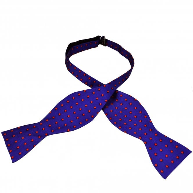 Royal Blue & Red Polka Dot Men's Silk Self Tie Bow Tie