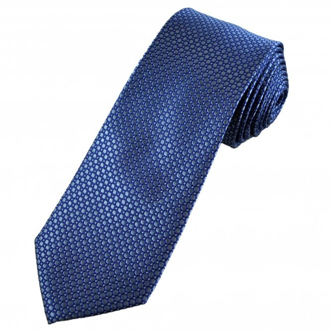 Royal Blue, Silver Blue & White Circles Patterned Luxury Silk Men's Tie