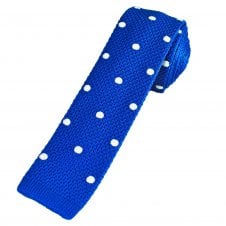 Royal Blue & White Polka Dot Men's Knitted Tie