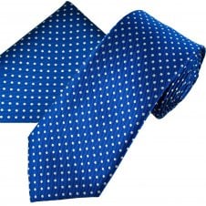 Royal Blue & White Polka Dot Men's Tie & Pocket Square Handkerchief Set
