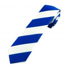 Royal Blue & White Repp Striped Boys Childrens Skinny Tie