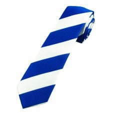 Royal Blue & White Repp Striped Men's Skinny Tie