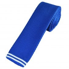 Royal Blue & White Stripe Men's Skinny Knitted Tie