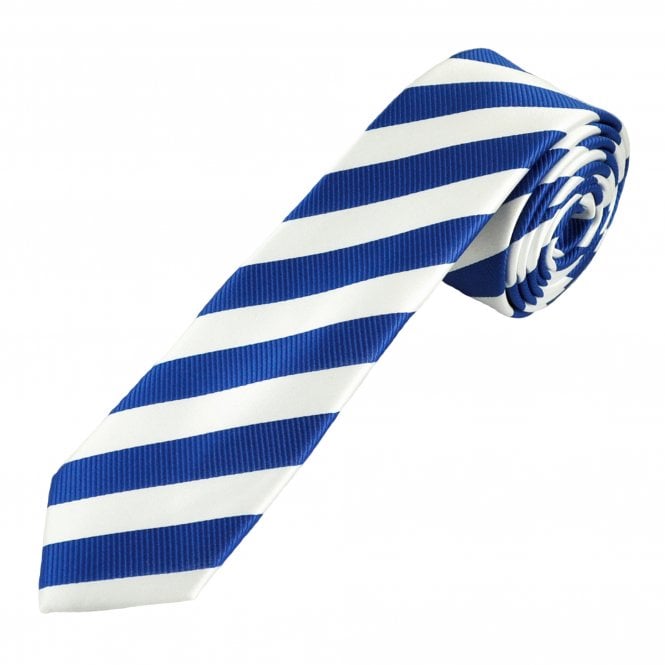 Royal Blue & White Striped Boys Skinny Tie