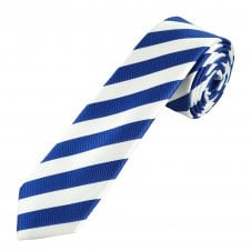 Royal Blue & White Striped Men's Skinny Tie