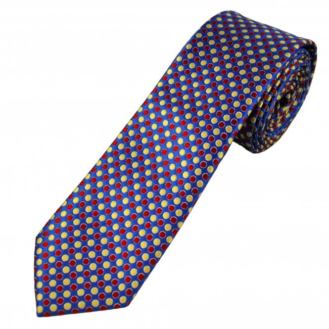 Royal Blue, Yellow & Wine Red Polka Dot Men's Skinny Tie
