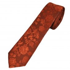 Rust Orange Floral Pattern Boys Skinny Tie