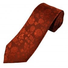 Rust Orange Floral Pattern Men's Tie