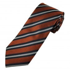 Rust Orange, Navy Blue & White Stripe Luxury Silk Men's Tie