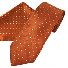 Rust Orange & White Polka Dot Men's Tie & Pocket Square Handkerchief Set