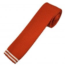 Rust Orange & White Stripe Men's Skinny Knitted Tie