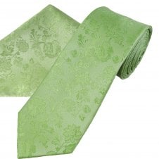 Sage Green Floral Pattern Men's Tie & Pocket Square Handkerchief Set