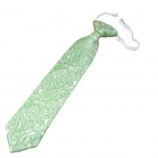 Sage Green Paisley Pattern Boys Tie On Elastic - 6 Months to 4 Years