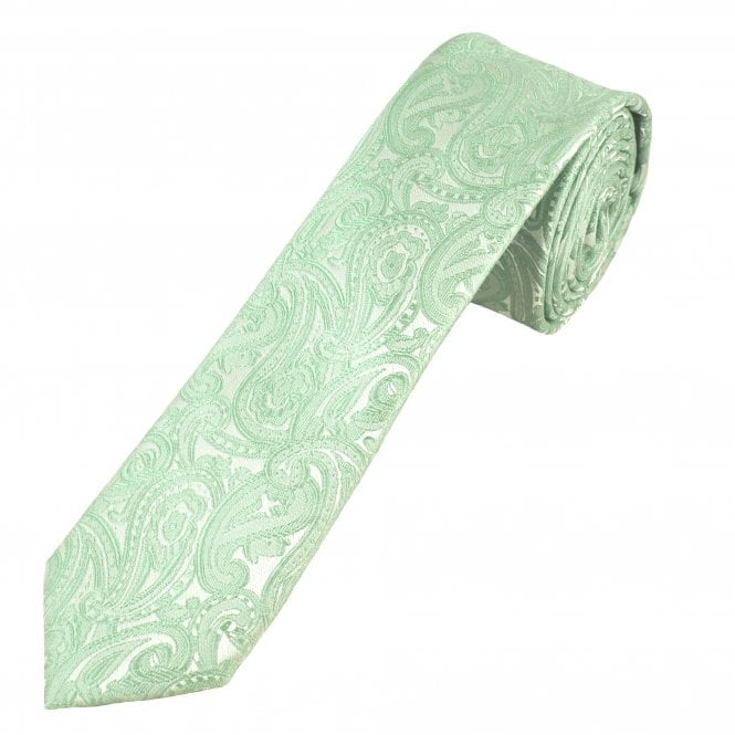 Sage Green Paisley Pattern Men's Skinny Tie
