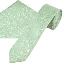 Sage Green Paisley Pattern Men's Skinny Tie & Pocket Square Handkerchief Set