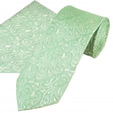 Sage Green Paisley Pattern Men's Tie & Pocket Square Handkerchief Set
