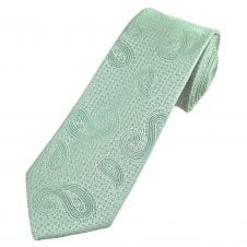 Sage Green & Silver Paisley Pattern Men's Extra Long Tie